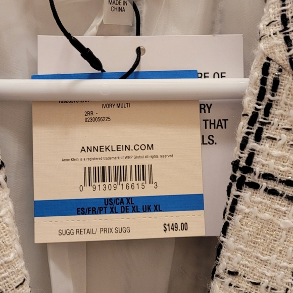 NWT Annie klein suit jacket white & black plaid w/silver sparkles size XL - Picture 3 of 9
